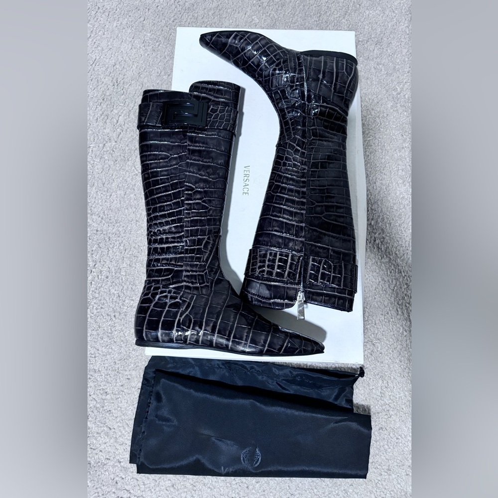 Versace croc stamped flat boot